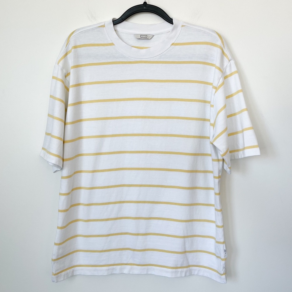 AYR The Captial T Short Sleeve Shirt Abroad Stripe Butter Yellow Mens Large